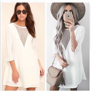 Amuse Society white ivory tunic good vibes crochet lace front detail cut out